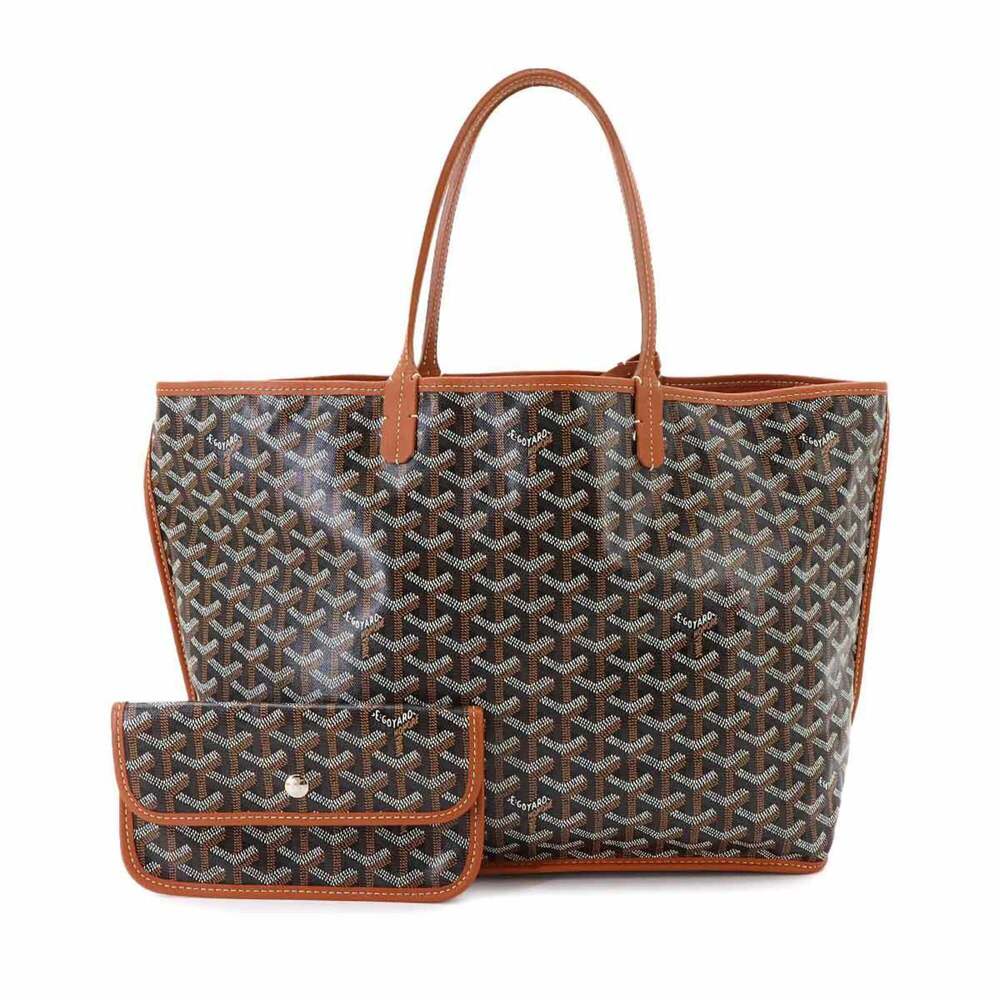 Goyard Anjou PM Reversible Tote Handbag, Leather, Herringbone Pattern, Black/...